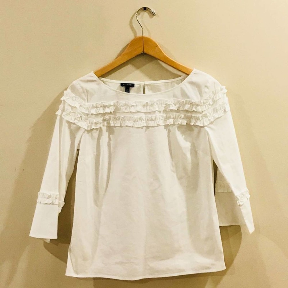 TALBOTS White Ruffle Long Sleeve Blouse Size XS - Picture 8 of 8